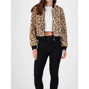 BB Dakota Super Soft Faux Leopard Fur Bomber Jacket Medium